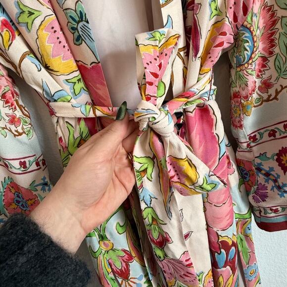 New ZARA Floral Printed Long Kimono Belted Side Slits Fully Lined Size Small S - Picture 6 of 11